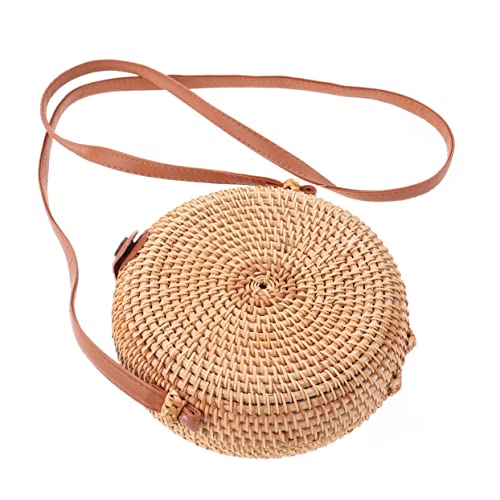 MAJORMENCH Runde Damen Rattan Schultertasche Handgefertigt Casual Umhängetasche Mini Crossbody Bag Strand Reise Tasche von MAJORMENCH