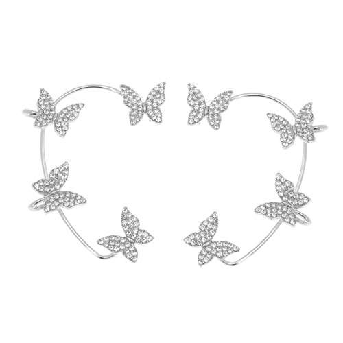 MAJORMENCH Schmetterling Ohrclips Damen Ohrlöcher Ohrmanschetten mit Zirkonia Strass Ohrschmuck für Frauen und Mädchen Modisch und Langlebig Silber von MAJORMENCH