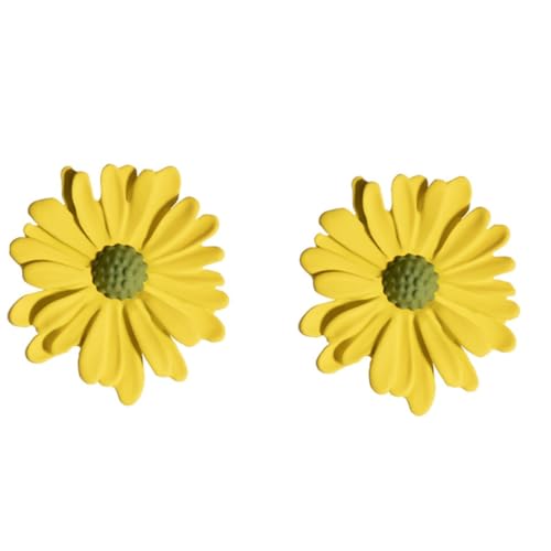 MAJORMENCH Silber Ohrstecker Damen Gelbe Kleine Blume Ohrschmuck Minimalistisches Design Modische Blütenohrringe für Frauen Alltag Party von MAJORMENCH