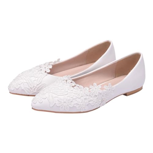 MAJORMENCH Weiße Hochzeitsschuhe Für Damen Aus Spitze Leichte Flache Schuhe Mit Hochwertigem Und Pu-Material Elegant Und Langlebig Für Formelle Anlässe von MAJORMENCH