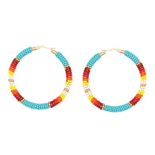 MAJORMENCH Bohemian Perlen Creolen Ohrringe Offene Runde Ohrringe Aus Legierung Mit Bunten Perlen Leichtes Handgefertigtes Design Für Damen Trendige Statement Ohrhänger Für Verschiedene von MAJORMENCH