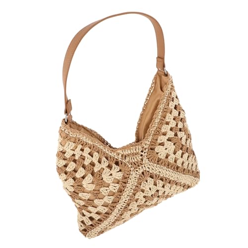MAJORMENCH Stylische Strandtasche Damen Geflochtene Umhängetasche mit Großem Fassungsvermögen Leichte Sommer Tasche für Urlaub Strand und Shopping Single Shoulder Tasche in Hellbraun von MAJORMENCH