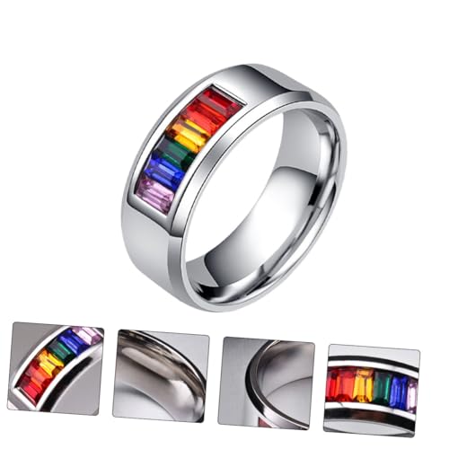 MAJORMENCH Stylischer Regenbogenring aus Titanstahl Chic Finger Accessory Lgbtq Pride Symbol Eleganter Partner und Freundschaftsring Vielseitig Tragbar Verschiedene Erhältlich von MAJORMENCH