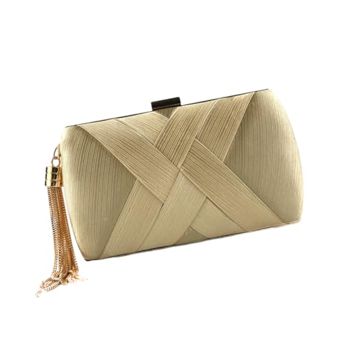 MAJORMENCH Tassel Abendtasche Clutch Handtasche Damen für Hochzeit Party Dinner Brautjungfer Tasche in Hellgold mit Feinem Satin Finish und Stilvollem Design von MAJORMENCH