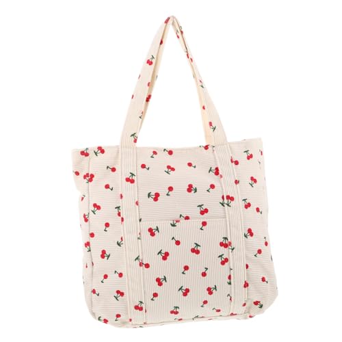 MAJORMENCH Tote Bag Damen Corduroy mit Kirschmuster Leichte Geräumige Umhängetasche für Alltag Shopping und Freizeit Modische Strapazierfähige Einkaufstasche mit Reißverschluss Vielseitig von MAJORMENCH