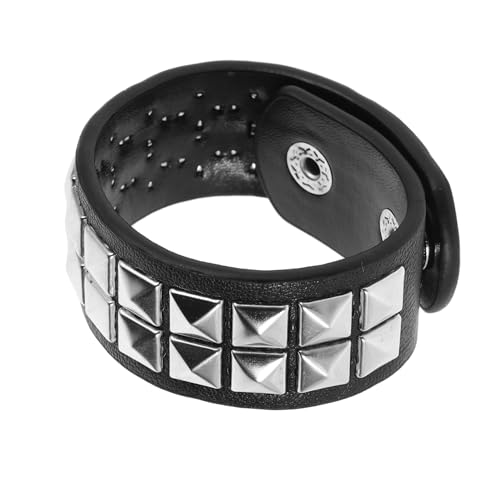 MAJORMENCH Unisex Punk Armband aus Schwarzem Kunstleder mit Nieten Verstellbar Rivet Buckle Goth Wristband für Männer und Frauen Retro Rock Lederarmband Flexibel Modisches Schmuckstück von MAJORMENCH