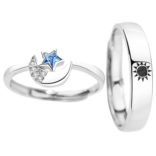 MAJORMENCH Verstellbare Paarringe aus Hochwertiger Metalllegierung mit Sonne Mond und Stern Design Offene Partner ringe für Damen und Herren Leicht und Langlebig zu Valentinstag und Jubiläum von MAJORMENCH
