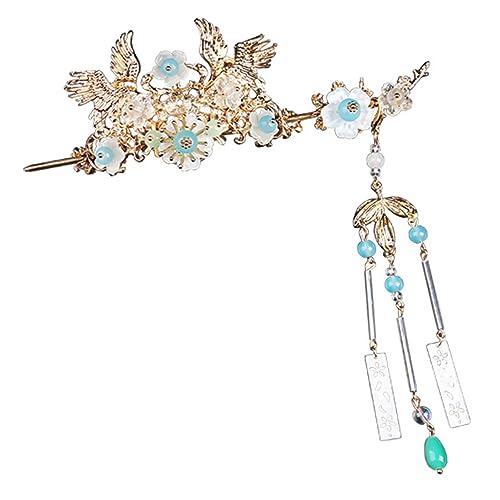 MAJORMENCH Vintage Chinesische Haarnadel mit Metallstab und Blauer Quaste Eleganter Haarschmuck für Damen für Hochsteckfrisuren Cosplay und Traditionelle Anlässe von MAJORMENCH