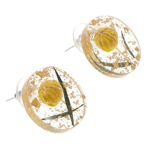 MAJORMENCH Vintage Goldfarbene Ohrstecker mit Getrockneten Blumen Kreative Resin ohrringe Design Glänzend Widerstandsfähig Modischer Damenschmuck für Alltag Party Hochzeit von MAJORMENCH