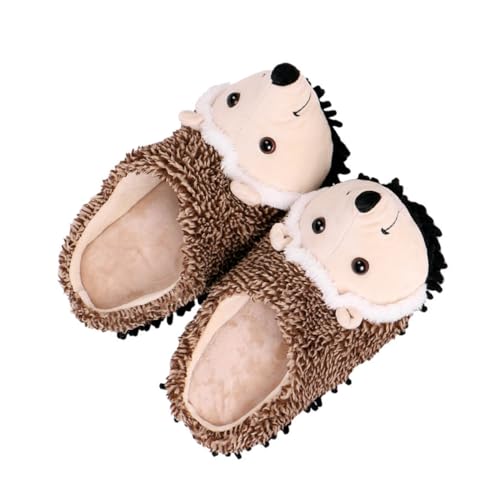 MAJORMENCH Warme Cartoon Igel Hausschuhe mit Rutsch Sohle Plüsch Gefüttert Kuschelige Indoor Winter Slipper und Leicht für Kalte Tage zu Hause und Hotelgebrauch Braun von MAJORMENCH