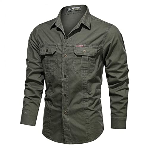 MAKABAKA Herren Outdoor Tactical Hemd Sommer Langarm Shirts Atmungsaktiv Armee Hemd Schnelltrocknend Militär Hemd Männer Leicht Funktionshemd Arbeitsshirt, Grün, XL von MAKABAKA