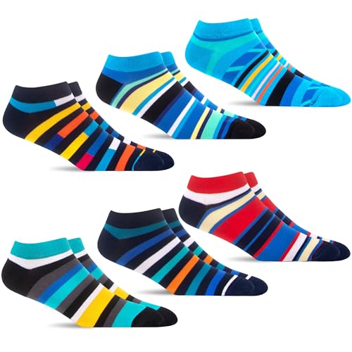 MAKABO Bunte Lustige Herren Knöchelsocken, 6 Paar Verrückte Geometrisch Motiv, 43-46 von MAKABO