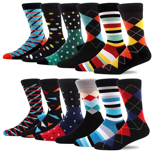 MAKABO Bunte Lustige Herren Socken, 12 Paar Neuheit Geometrische Motiv, 43-46 von MAKABO