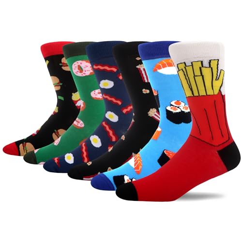 MAKABO Bunte Lustige Herren Socken, 6 Paar Witzige Essen Motiv, 43-46 von MAKABO