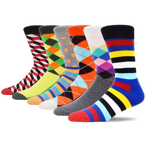 MAKABO Bunte Lustige Herren Socken, 6 Paar Verrückte Geometrisch Motiv, 43-46 von MAKABO