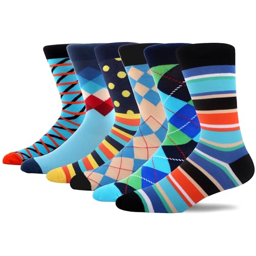 MAKABO Bunte Lustige Herren Socken, 6 Paar Witzige Geometrisch Motiv, 43-46 von MAKABO