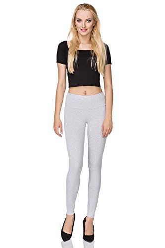 MAKADAMIA - Lange Baumwoll-Leggings mit hohem Bund - extra bequem - ideal für Yoga & Fitness Größen - LWP - Aschgrau - 40 von MAKADAMIA