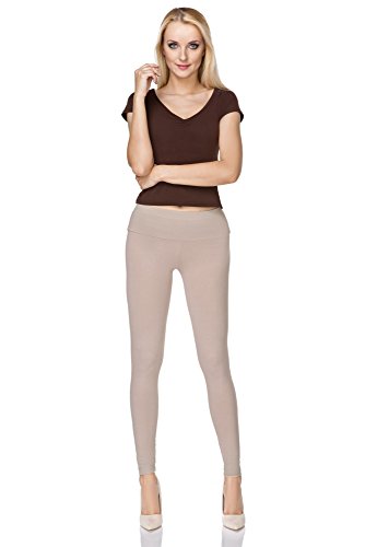 MAKADAMIA - Lange Baumwoll-Leggings mit hohem Bund - extra bequem - ideal für Yoga & Fitness Größen - LWP - Beige - 40 von MAKADAMIA