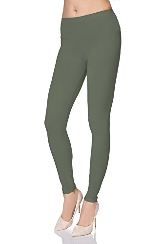 MAKADAMIA - Lange Baumwoll-Leggings mit hohem Bund - extra bequem - ideal für Yoga & Fitness Größen - LWP - Khaki - 40 von MAKADAMIA