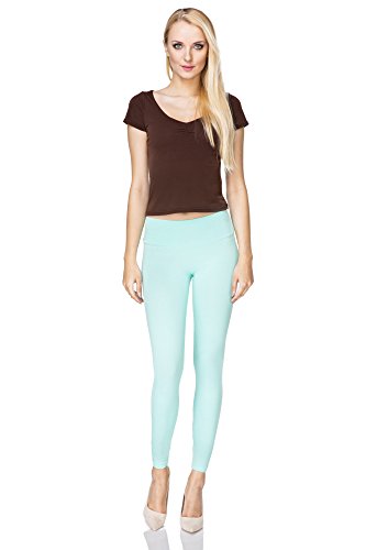 MAKADAMIA - Lange Baumwoll-Leggings mit hohem Bund - extra bequem - ideal für Yoga & Fitness Größen - LWP - Mintgrün - 50 von MAKADAMIA