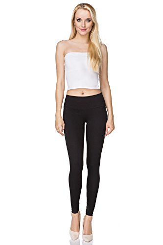 MAKADAMIA - Lange Baumwoll-Leggings mit hohem Bund - extra bequem - ideal für Yoga & Fitness Größen - LWP - Schwarz - 38 von MAKADAMIA