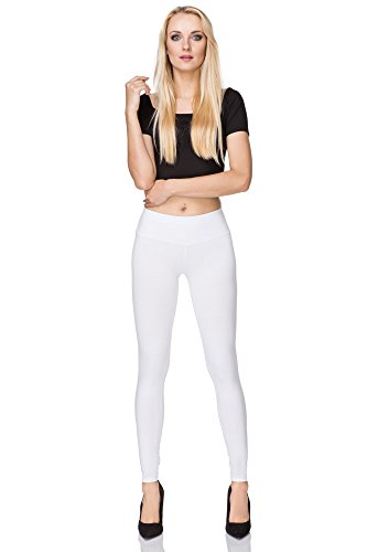 MAKADAMIA - Lange Baumwoll-Leggings mit hohem Bund - extra bequem - ideal für Yoga & Fitness Größen - LWP - Weiß - 40 von MAKADAMIA