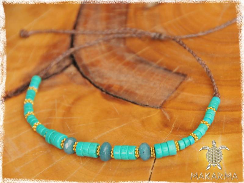 Deva Kollektion - Frauen Aquamarin Türkis Armband Fußkettchen Makramee Steine Royal Schmuck von MAKARMAjewelry