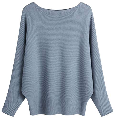 MAKARTHY Damen Fledermausärmel Strickpullover Dolman Pullover Tops - Blau - Einheitsgröße von MAKARTHY