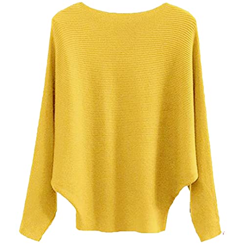 MAKARTHY Damen Fledermausärmel Strickpullover Dolman Pullover Tops - Gelb - Einheitsgröße von MAKARTHY