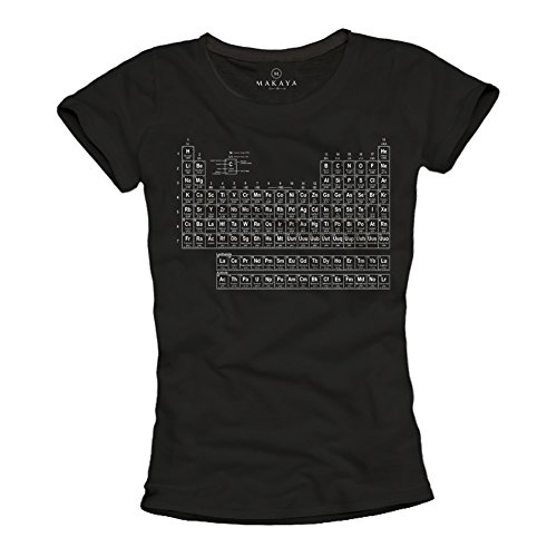 Ausgefallenes Geek T-Shirt für Damen Aufdruck Periodensystem DER Elemente schwarz Größe L von MAKAYA
