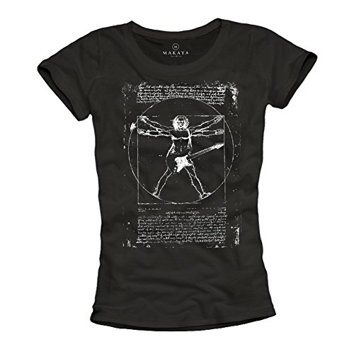 Band T-Shirt mit Gitarre für Frauen DA Vinci schwarz Größe S von MAKAYA