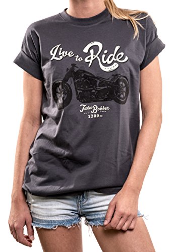 Biker Shirts Damen große Größen - Live to Ride - Oversize Top locker lässig Übergröße grau XL von MAKAYA
