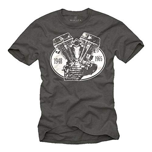 Biker T-Shirt Panhead Motorrad Chopper T-Shirts Grau Größe L von MAKAYA