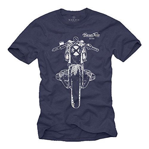 Boxer Twin R100 Motorrad T-Shirt Herren - Cafe Racer - Geschenke für Motorradfahrer blau L von MAKAYA