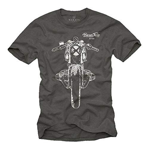 Boxer Twin R100 Motorrad T-Shirt Herren - Cafe Racer - Geschenke für Motorradfahrer Grau XXL von MAKAYA
