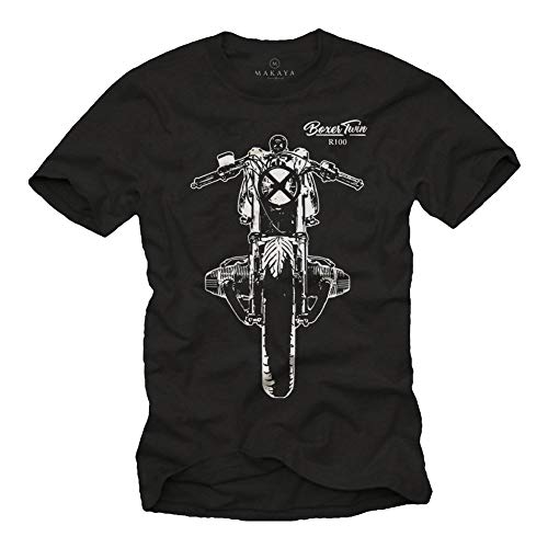 Boxer Twin R100 Motorrad T-Shirt Herren - Cafe Racer - Geschenke für Motorradfahrer Schwarz XXXL von MAKAYA