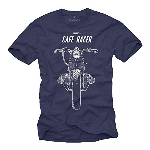 Cafe Racer T-Shirt Boxer Twin Motorrad Blau Herren Größe XL von MAKAYA