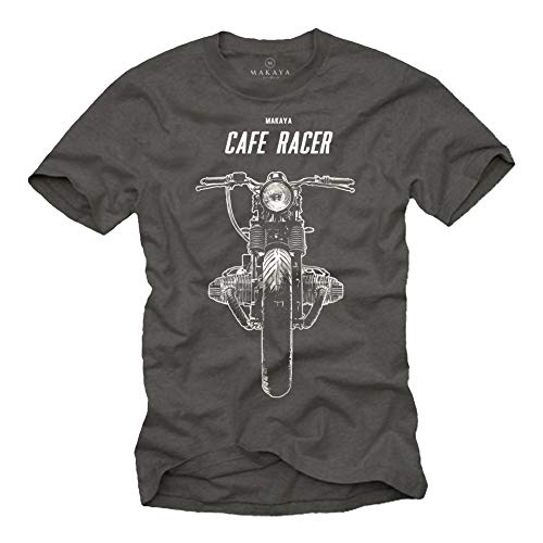 Cafe Racer T-Shirt Boxer Twin Motorrad Dunkelgrau Herren Größe XXL von MAKAYA