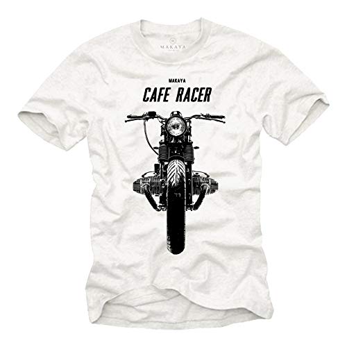 Cafe Racer T-Shirt Boxer Twin Motorrad Weiß Herren Größe L von MAKAYA