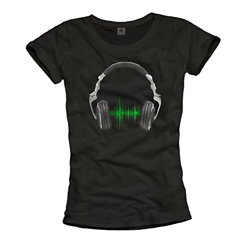 Coole Musik Shirts für Damen KOPFHÖRER schwarz Größe S von MAKAYA