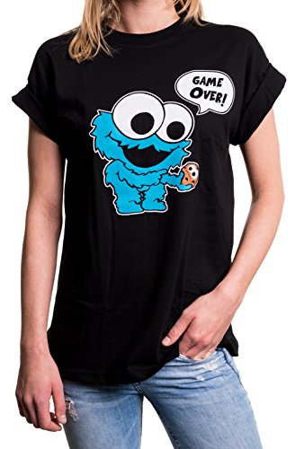Coole Sachen für Jugendliche Mädchen - Cookie Monster T-Shirt Übergröße Oversize Longshirt weit geschnitten schwarz XXL von MAKAYA
