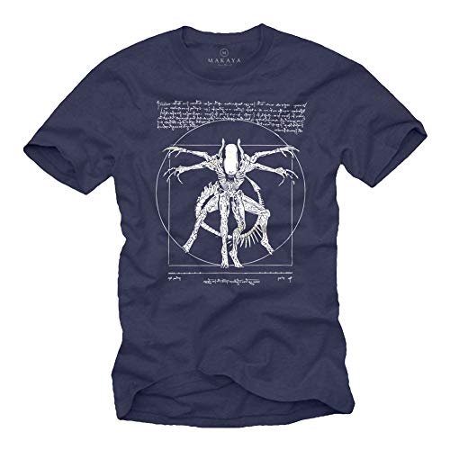 Coole Sachen für Männer - Gaming T-Shirt mit Aufdruck - Geschenke für Herren Alien Da Vinci Shirt Blau M von MAKAYA