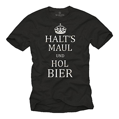 Coole T-Shirts mit witzigen Sprüchen HALTS Maul HOL Bier schwarz Männer L von MAKAYA