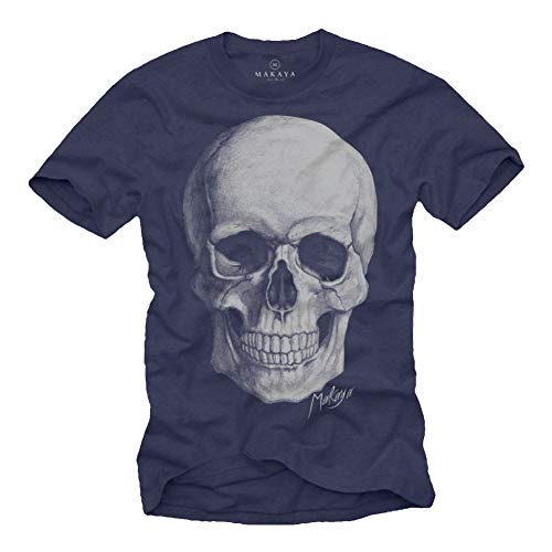 Cooles Biker T-Shirt Skull Totenkopf Blau für Herren Größe XXXL von MAKAYA