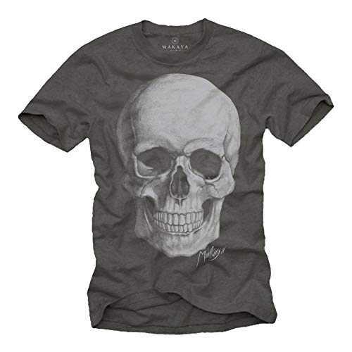 Cooles Biker T-Shirt Skull Totenkopf Grau für Herren Größe XXL von MAKAYA