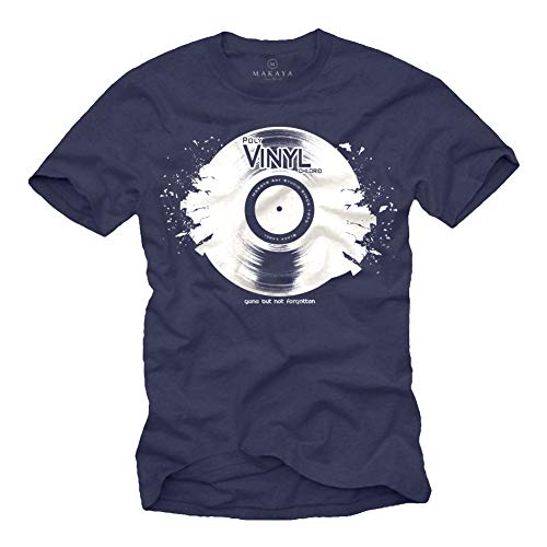 Cooles Dj T-Shirt mit Vinyl Schallplatte Blau Größe XL von MAKAYA