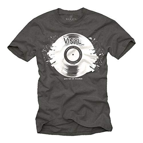 Cooles Dj T-Shirt mit Vinyl Schallplatte Dunkelgrau Größe XL von MAKAYA