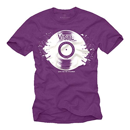 Cooles Dj T-Shirt mit Vinyl Schallplatte Lila Größe XL von MAKAYA