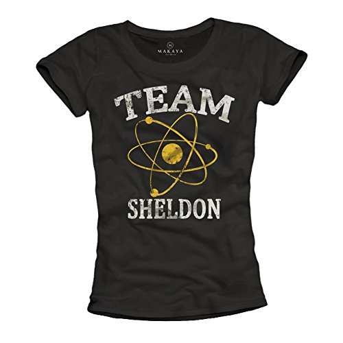 Cooles Geek T-Shirt für Frauen Team Sheldon schwarz Größe M von MAKAYA