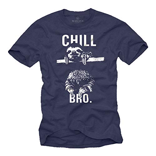 Cooles Hipster T-Shirt mit Faultier für Herren CHILL BRO. Blau Größe M von MAKAYA